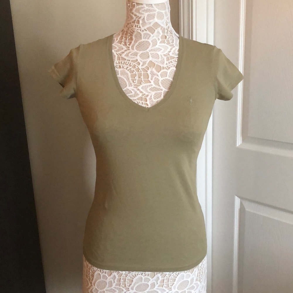 Polo Ralph Lauren short sleeve V-neck T-shirt size XS olive color 100% cotton